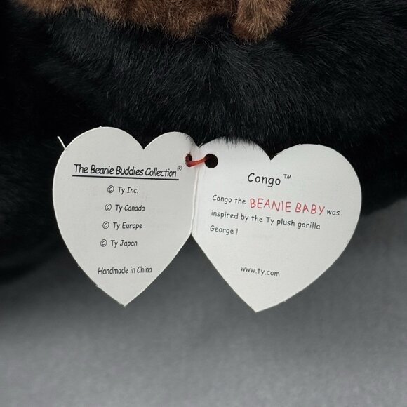 Vintage TY Beanie Buddies Congo Gorilla Black Plush Stuffed Animal 1999 12" - Picture 9 of 11